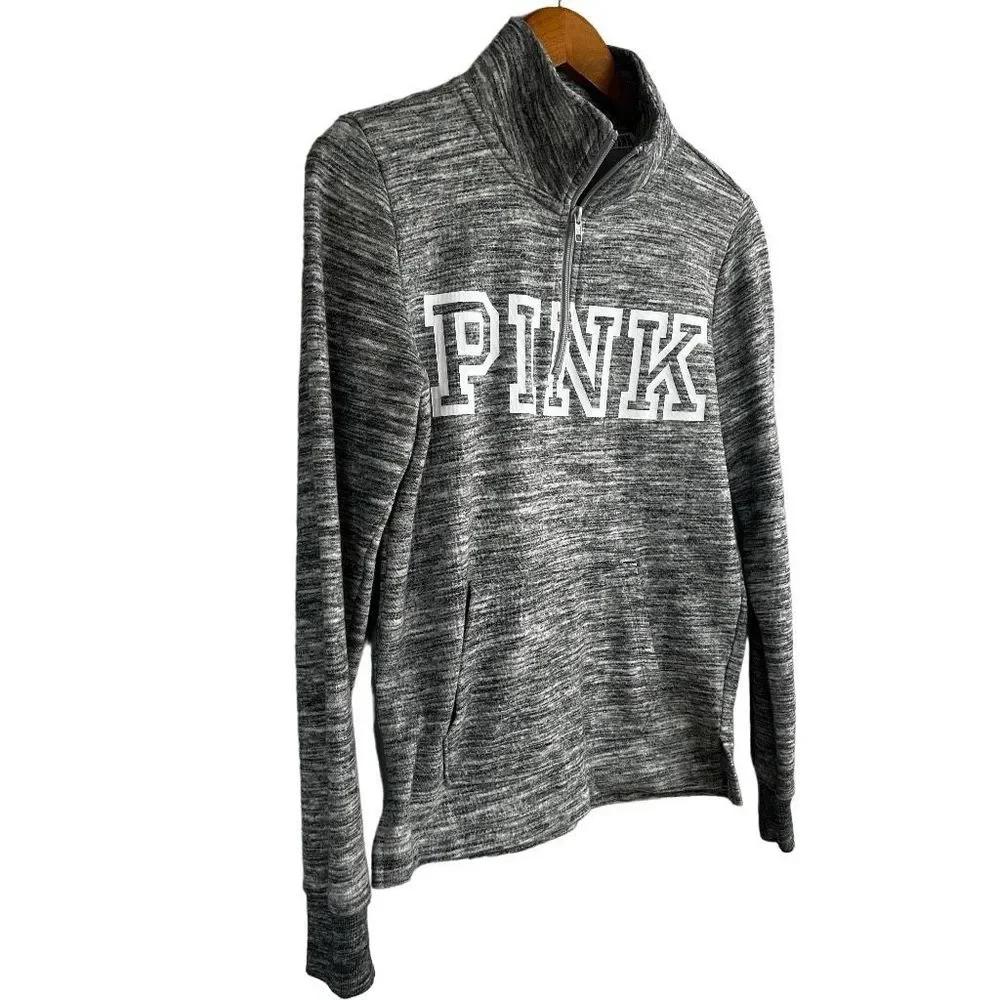 PINK Victoria's Secret Sweatshirt 1/4 Zip Pullover Spell Out Long Sleeve Gray XS